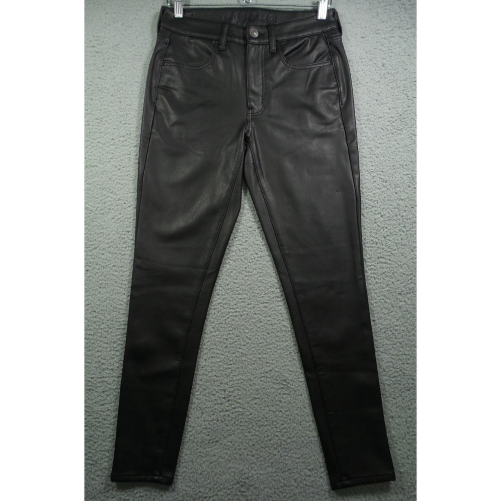 American Eagle Pants Womens Size 6 Black Faux Leather High Rise Jegging Stretch